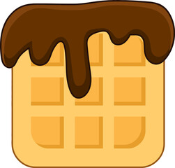 Cartoon Delicious Crunchy Waffle With Chocolate. Vector Hand Drawn Illustration Isolated On Transparent Background