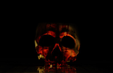 Skull art - dark skull covered in blood with reflection