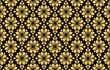 Fototapeta premium Flower geometric pattern. Seamless vector background. Gold and black ornament. Ornament for fabric, wallpaper, packaging. Decorative print