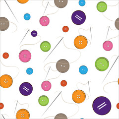 Needles, threads and buttons seamless pattern