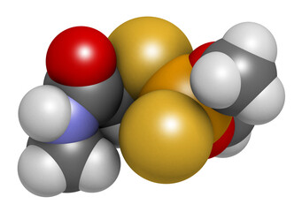 Dimethoate insecticide molecule. 3D rendering.