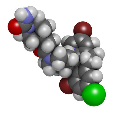Lonafarnib drug molecule. Inhibitor of farnesyltransferase. 3D rendering.