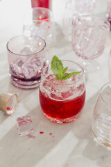 Hibiscus cocktail with mint garnish