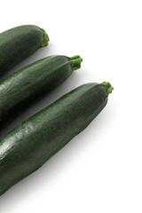 Fresh zucchini squashes on white background, closeup