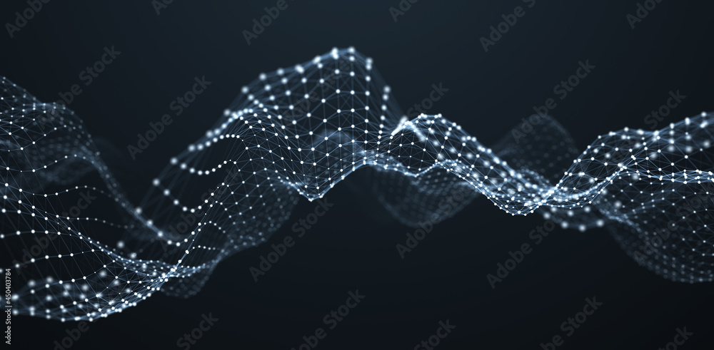 Fototapete Abstract background of points and lines. Cyber wave. Big data stream. 3d rendering