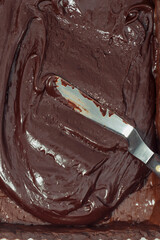 Close up of chocolate filling in tart