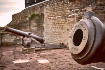 Waldeck Castle Edersee, old cannons from Liege from 1862