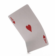 Ace of hearts red card for poker and gambling isolated on white background