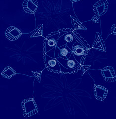 Batik Ikat Pattern. White Dye Pillow Stripe