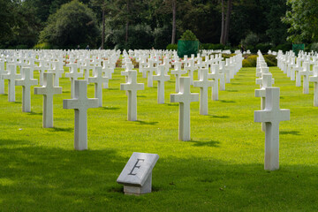 Colleville-Sur-Mer, France - 08 03 2021: Normandy American Cemetery and Memorial and the white crosses