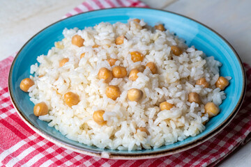 Turkish Rice with chickpea served, Turkish name; Nohutlu pilav or pilaf