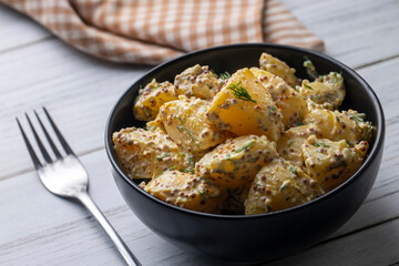 Potato salad with mustard seeds and mayonnaise (Turkish name; patates salatasi)