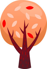 Vector Illustration In Cartoon Style With Gradients. Stylized Tree On White Background. Rounded Tree With Brown Trunk With Texture And Pink Leaves Mass