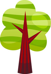 Vector Illustration In Cartoon Style With Gradients. Stylized Tree On White Background. Tree With Brown Trunk And Green Leaves Mass With Stripes