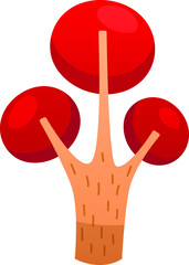 Vector Illustration In Cartoon Style With Gradients. Stylized Tree On White Background. Tree With Light Pink Trunk And Red Leaves Mass