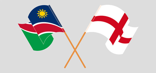 Crossed and waving flags of Namibia and England