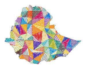 Kid style map of Ethiopia. Hand drawn polygons in the shape of Ethiopia. Vector illustration.