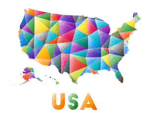 USA - colorful low poly country shape. Multicolor geometric triangles. Modern trendy design. Vector illustration.