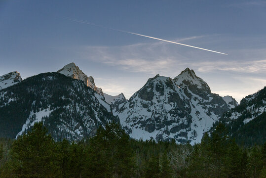 View of the snow capped mountains at Gran Teton National Park