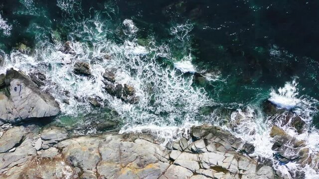 Aerial Drone of Rocky Rhode Island Coastline Wave Action