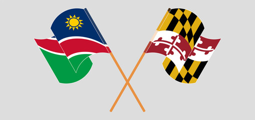 Crossed and waving flags of Namibia and the State of Maryland