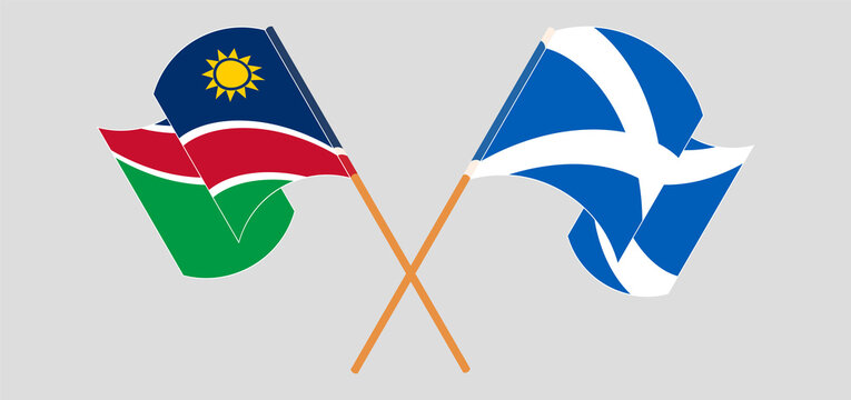 Crossed and waving flags of Namibia and Scotland