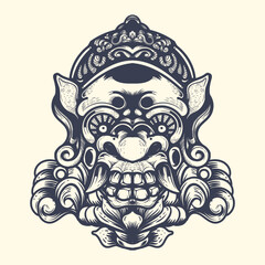 Ornamental devil face inking illustration artwork Premium Vector
