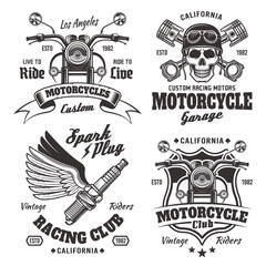 set four vintage motorcycles emblems