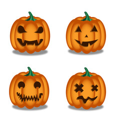 Symbols of Halloween. Vector pumpkin emotions set.