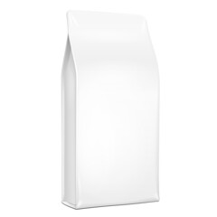 White Plastic, Foil Paper Food Bag Package Of Coffee, Spices Or Flour. Grayscale. Illustration Isolated On White Background Handle. Mock Up Template Ready For Your Design. Product Packing Vector EPS10