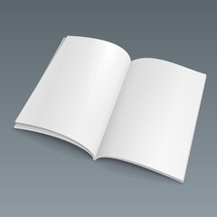 Blank Opened Magazine, Book, Booklet, Brochure. Illustration Isolated On Gray Background. Mock Up Template Ready For Your Design. Vector EPS10