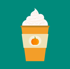 Pumpkin spice latte, autumn coffee in a paper cup. - 450412720