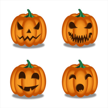 Vector pumpkin emotions set.  Spooky pumpkins. Set of pumpkin for holiday Halloween.