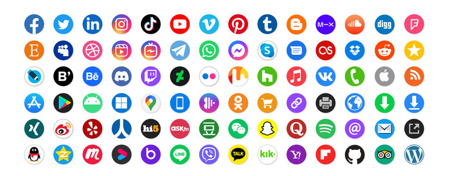80 Round Social Media Icons - Vector set