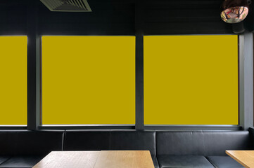 copy space mockup template with a window looking outside, chromakey green screen