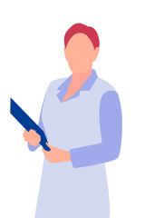 Faceless silhouette of a doctor in a medical gown with a book in hands isolated on white background. Vector illustration