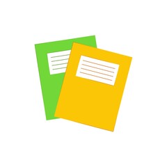 Two school notebooks yellow and green isolated on white background. vector flat illustration. back to school. 