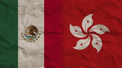 Hong Kong and Mexico Flags Together, Crumpled Paper Effect Background 3D Illustration