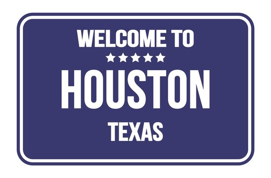 WELCOME TO HOUSTON - TEXAS, Words Written On Blue Street Sign Stamp