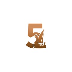 Number 5 with logo icon viking sailboat design template