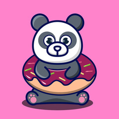 
vector illustration of cute panda 
hugging donuts,  good for t-shirt, greeting card, invitation card or mascot