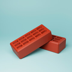 Fototapeta premium Two red bricks with holes. 3d illustration