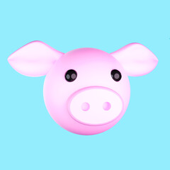 3d render of a pink cartoon pig head with ears