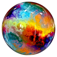 Naklejka na ściany i meble Paint oil and water mixture macro closeup in multicolor sphere isolated on a white background
