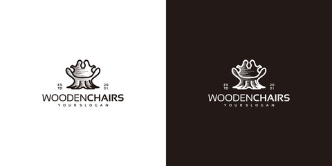 creative chair logo with logs, wood craftsman logo and more