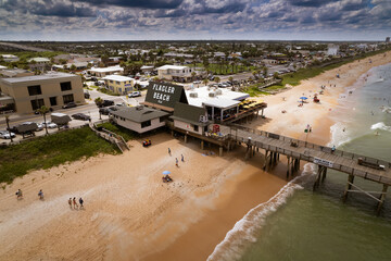 Aerial view of the beach in Flagler Beach, Florida, shot from a drone