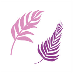 Set of abstract leaves. Silhouette of tropical leaves. Vector leaf of pink and purple flowers. Nature, ecology, botany, flora. Leaves for the design of beauty salons and spa