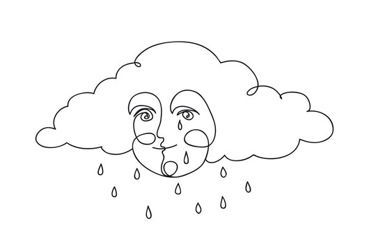 Cute smiling cloud with rain droplets. Weather concept