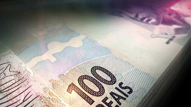 Brazilian Real money counting. 100 BRL banknotes. Fast cash note count macro loop. Business and economy in Brazil loopable and seamless concept.