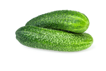 Two fresh green cucumbers isolated on white background.